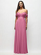Front View Thumbnail - Orchid Pink Off-the-Shoulder Draped Chiffon Maxi Dress