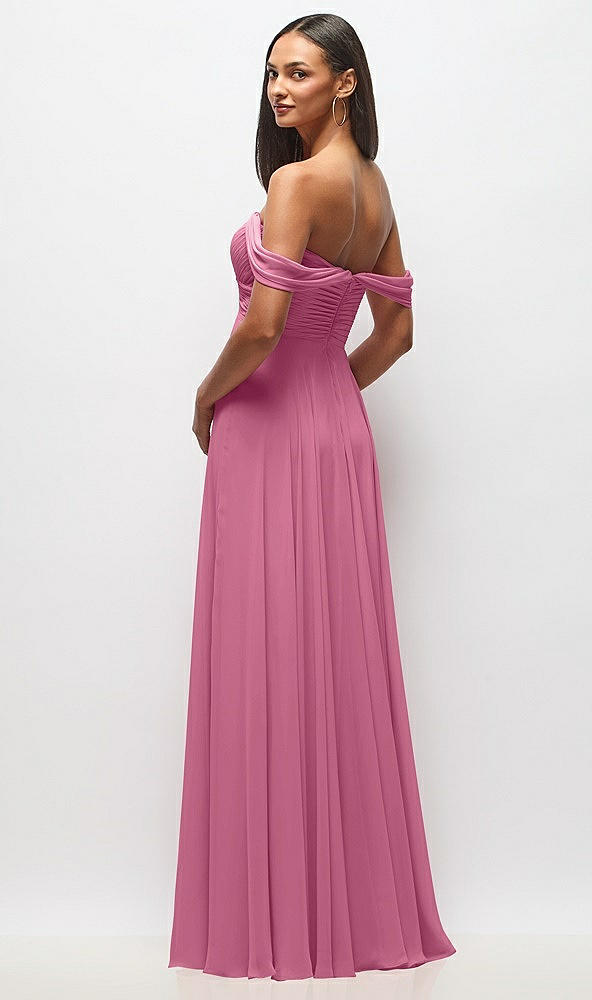 Back View - Orchid Pink Off-the-Shoulder Draped Chiffon Maxi Dress