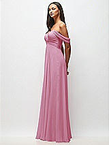 Side View Thumbnail - Powder Pink Off-the-Shoulder Draped Chiffon Maxi Dress