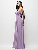 Side View Thumbnail - Pale Purple Off-the-Shoulder Draped Chiffon Maxi Dress