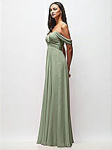 Side View Thumbnail - Sage Off-the-Shoulder Draped Chiffon Maxi Dress