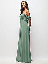 Side View Thumbnail - Seagrass Off-the-Shoulder Draped Chiffon Maxi Dress