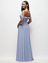 Rear View Thumbnail - Sky Blue Off-the-Shoulder Draped Chiffon Maxi Dress
