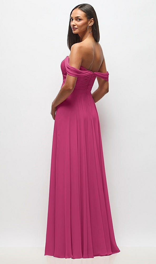 Back View - Tea Rose Off-the-Shoulder Draped Chiffon Maxi Dress