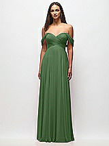 Front View Thumbnail - Vineyard Green Off-the-Shoulder Draped Chiffon Maxi Dress