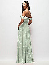 Rear View Thumbnail - Vintage Primrose Sage Off-the-Shoulder Draped Chiffon Maxi Dress