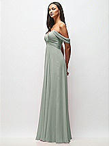 Side View Thumbnail - Willow Green Off-the-Shoulder Draped Chiffon Maxi Dress