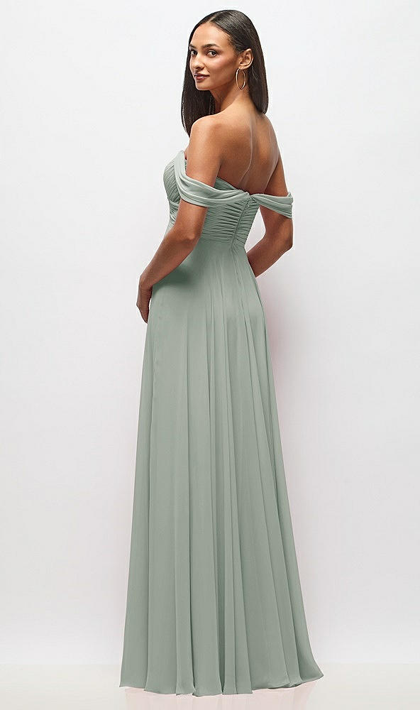 Back View - Willow Green Off-the-Shoulder Draped Chiffon Maxi Dress
