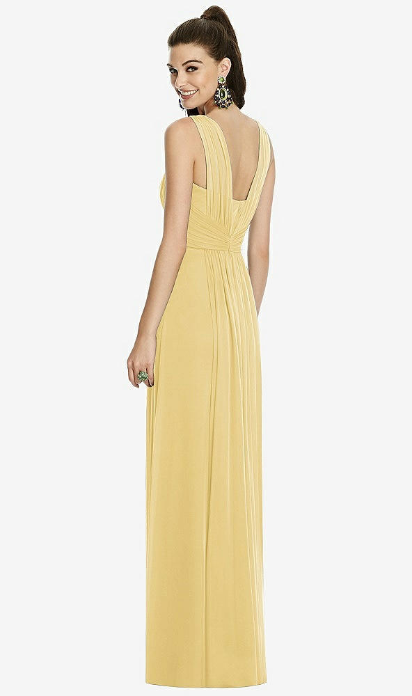 Back View - Maize Maxi Chiffon Knit Shirred Strap Dress
