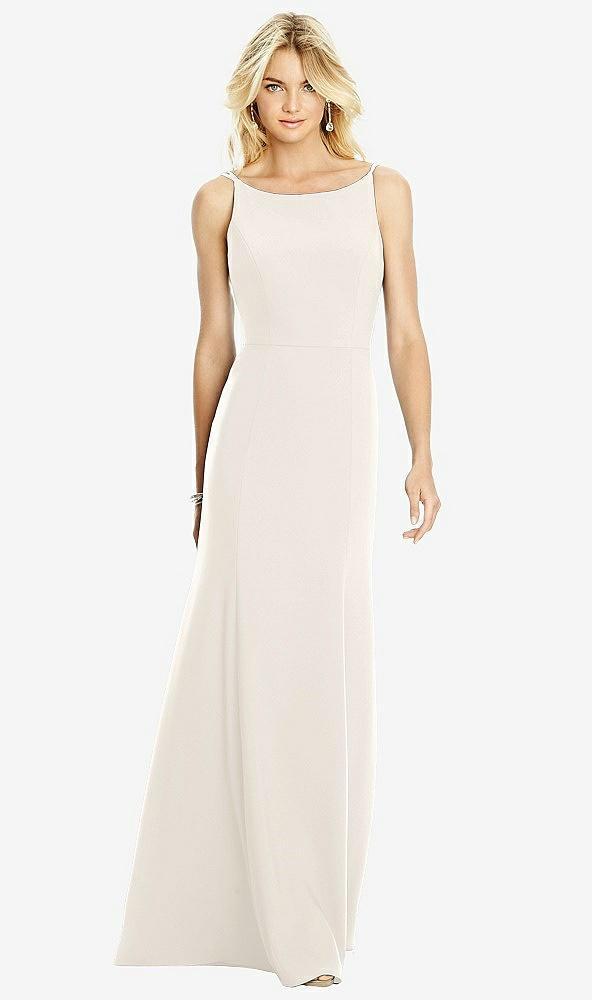 Back View - Ivory Bateau Neck Open-Back Trumpet Gown