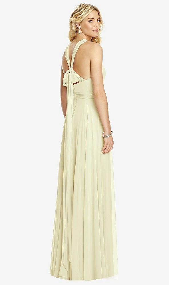 Back View - Butter Yellow Cross Strap Open-Back Halter Maxi Dress