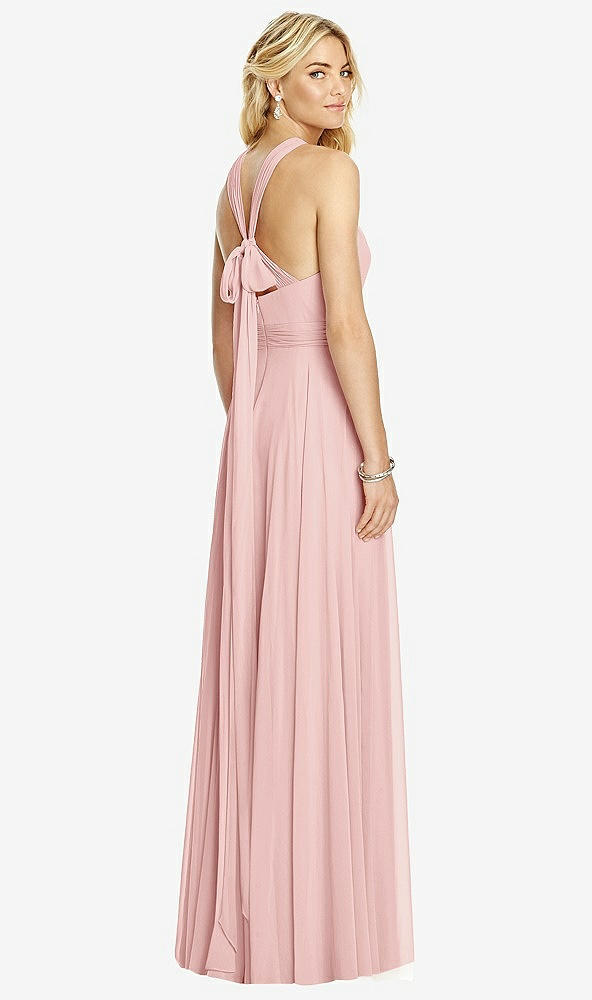 Back View - Rose Cross Strap Open-Back Halter Maxi Dress