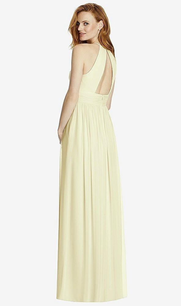 Back View - Butter Yellow Cutout Open-Back Shirred Halter Maxi Dress