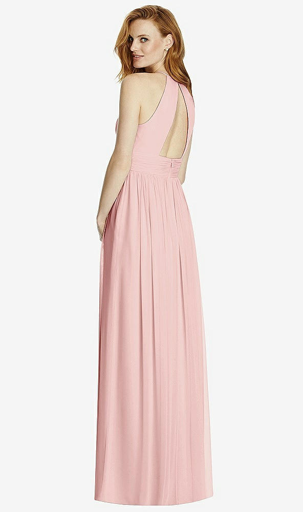 Back View - Rose Cutout Open-Back Shirred Halter Maxi Dress