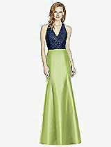 Front View Thumbnail - Mojito & Midnight Navy Studio Design Collection 4514 Full Length Halter V-Neck Bridesmaid Dress