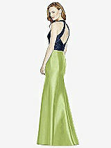 Rear View Thumbnail - Mojito & Midnight Navy Studio Design Collection 4514 Full Length Halter V-Neck Bridesmaid Dress