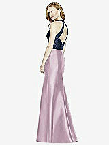 Rear View Thumbnail - Suede Rose & Midnight Navy Studio Design Collection 4514 Full Length Halter V-Neck Bridesmaid Dress