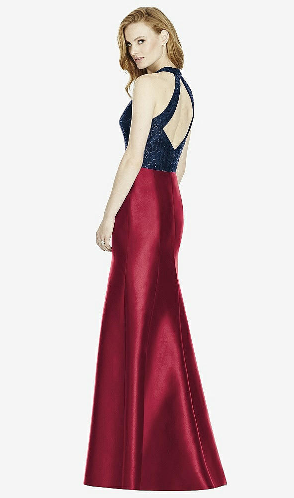 Back View - Burgundy & Midnight Navy Studio Design Collection 4514 Full Length Halter V-Neck Bridesmaid Dress