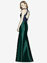 Rear View Thumbnail - Evergreen & Midnight Navy Studio Design Collection 4514 Full Length Halter V-Neck Bridesmaid Dress