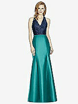 Front View Thumbnail - Jade & Midnight Navy Studio Design Collection 4514 Full Length Halter V-Neck Bridesmaid Dress