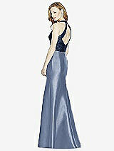 Rear View Thumbnail - Larkspur Blue & Midnight Navy Studio Design Collection 4514 Full Length Halter V-Neck Bridesmaid Dress