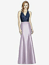 Front View Thumbnail - Lilac Haze & Midnight Navy Studio Design Collection 4514 Full Length Halter V-Neck Bridesmaid Dress