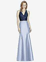 Front View Thumbnail - Sky Blue & Midnight Navy Studio Design Collection 4514 Full Length Halter V-Neck Bridesmaid Dress