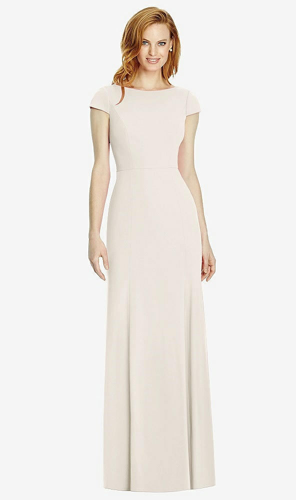 Back View - Ivory Bateau-Neck Cap Sleeve Open-Back Trumpet Gown