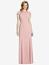 Rear View Thumbnail - Rose Bateau-Neck Cap Sleeve Open-Back Trumpet Gown