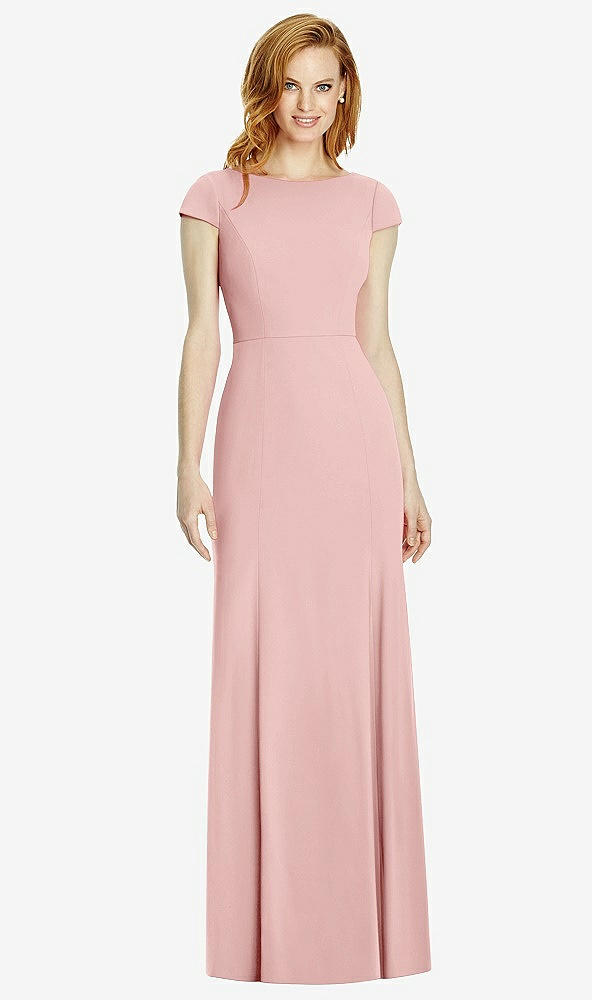 Back View - Rose Bateau-Neck Cap Sleeve Open-Back Trumpet Gown