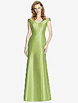 Front View Thumbnail - Mojito Off-the-Shoulder V-Neck Satin Trumpet Gown