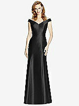 Front View Thumbnail - Black Off-the-Shoulder V-Neck Satin Trumpet Gown