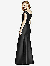 Rear View Thumbnail - Black Off-the-Shoulder V-Neck Satin Trumpet Gown