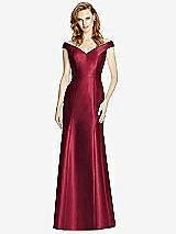 Front View Thumbnail - Burgundy Off-the-Shoulder V-Neck Satin Trumpet Gown