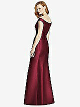 Rear View Thumbnail - Cabernet Off-the-Shoulder V-Neck Satin Trumpet Gown