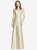 Front View Thumbnail - Champagne Off-the-Shoulder V-Neck Satin Trumpet Gown