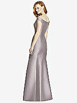 Rear View Thumbnail - Cashmere Gray Off-the-Shoulder V-Neck Satin Trumpet Gown