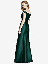Rear View Thumbnail - Evergreen Off-the-Shoulder V-Neck Satin Trumpet Gown