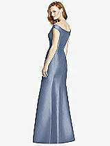 Rear View Thumbnail - Larkspur Blue Off-the-Shoulder V-Neck Satin Trumpet Gown