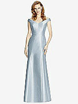 Front View Thumbnail - Mist Off-the-Shoulder V-Neck Satin Trumpet Gown