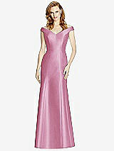 Front View Thumbnail - Powder Pink Off-the-Shoulder V-Neck Satin Trumpet Gown