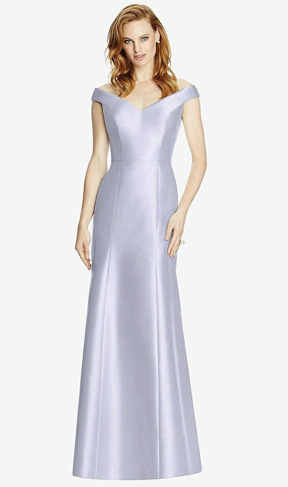 Front View - Silver Dove Off-the-Shoulder V-Neck Satin Trumpet Gown
