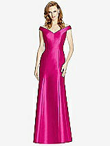 Front View Thumbnail - Think Pink Off-the-Shoulder V-Neck Satin Trumpet Gown