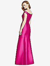 Rear View Thumbnail - Think Pink Off-the-Shoulder V-Neck Satin Trumpet Gown