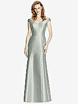 Front View Thumbnail - Willow Green Off-the-Shoulder V-Neck Satin Trumpet Gown