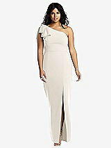 Front View Thumbnail - Ivory Bowed One-Shoulder Trumpet Gown