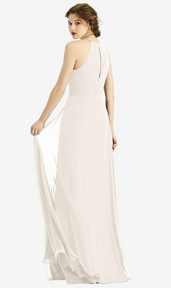 Back View - Ivory Keyhole Halter Chiffon Maxi Dress