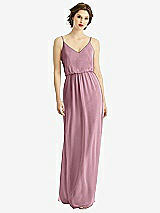 Front View Thumbnail - Dusty Pink V-Neck Blouson Bodice Chiffon Maxi Dress