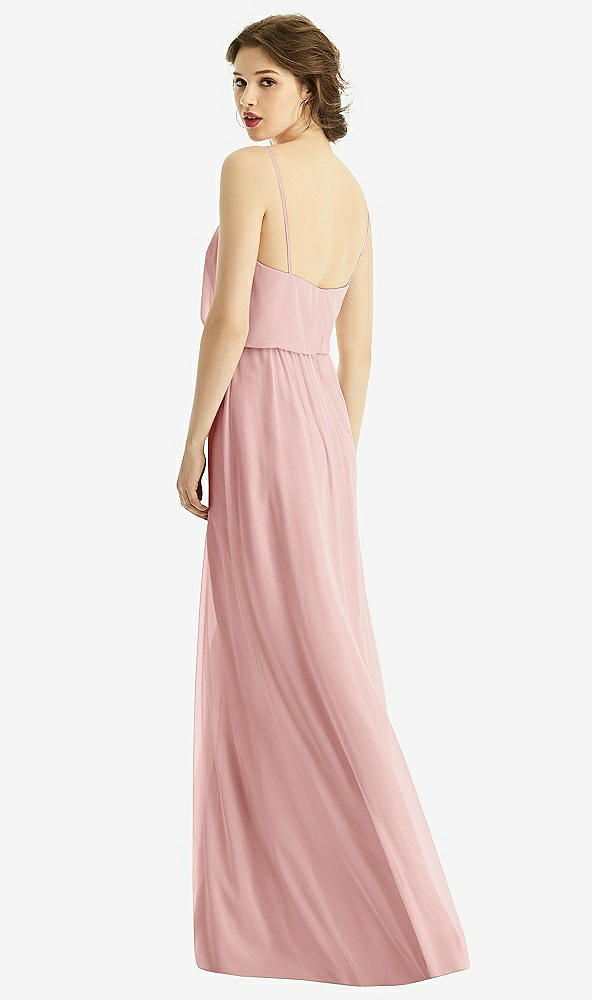 Back View - Rose V-Neck Blouson Bodice Chiffon Maxi Dress