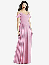 Rear View Thumbnail - Powder Pink Off-the-Shoulder Open Cowl-Back Maxi Dress